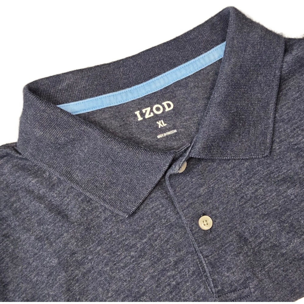 IZOD Mens XL Polo Shirt Navy Heathered Chest Stripe Short Sleeve Classic Fit